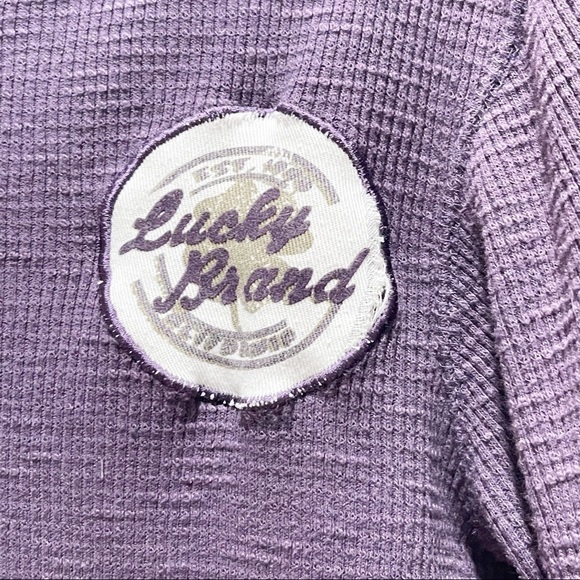 🍀LUCKY BRAND Women’s Purple Thermal Waffle Knit Kangaroo Pocket Hoodie Size M - Picture 6 of 10